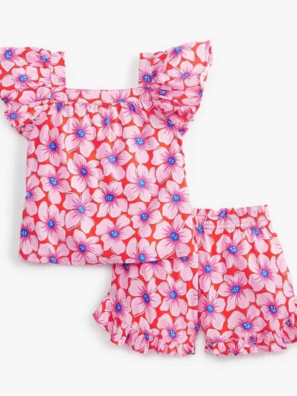 Girls Epic Threads Pink Floral Flutter Sleeve Short Set